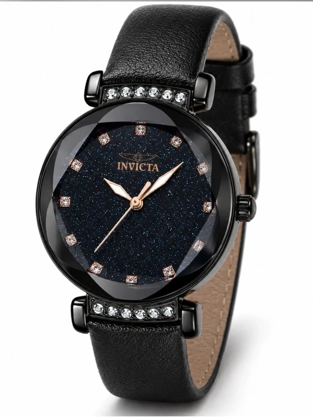 Invicta Celestial Women's Watch - 34mm, Black Leather, Austrian Crystal Markers
